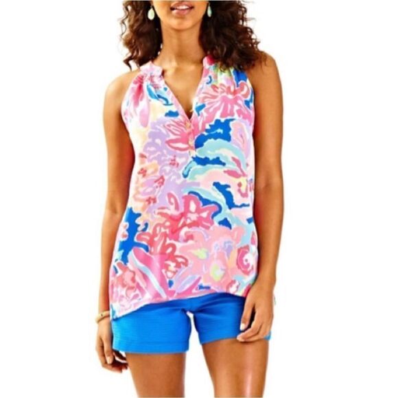 Lilly Pulitzer Bailey Multi Playa Hermosa Sleeveless Silk Top Women’s Size Small - Picture 1 of 12
